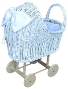 Proutěný vysoký kočárek pro panenky bílá