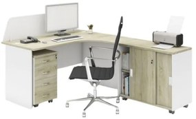 Zostava kancelárskeho nábytku MIRELLI A+, typ F, pravá, biela/dub sonoma