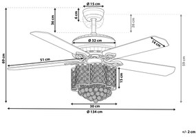 Krištáľový stropný ventilátor so svetlom strieborný HUAI Beliani