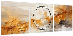 Obraz - Zlatá textúra (s hodinami) (90x30 cm)
