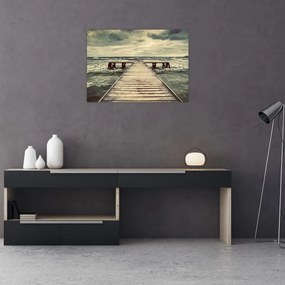 Sklenený obraz dreveného móla na mori (70x50 cm)