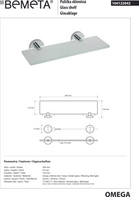 Bemeta Design OMEGA: Polička, 300 mm, sklo - 104122042