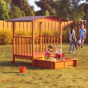 Jurhan Pieskovisko s verandou SUNNY, 130x130x143cm, hnedá/šedá