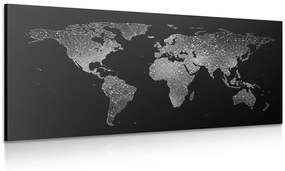 Obraz nočná čiernobiela mapa sveta - 120x60
