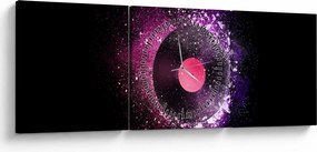 Obraz - Vinylová doska v ružovo-fialových (s hodinami) (90x30 cm)