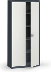 Plechová policová skriňa METAL, 1950 x 950 x 400 mm, 4 police, grafit / sivá