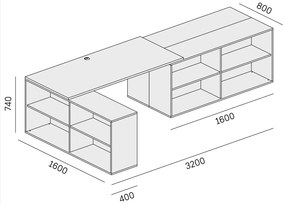 PLAN Kancelársky písací stôl s úložným priestorom BLOCK B02, dub prírodný/grafit