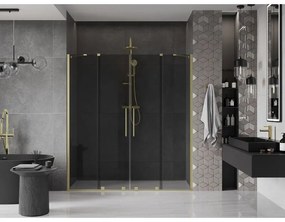 Mexen Velar Duo, posuvné sprchové dvere do otvoru 170 cm, 8mm šedé sklo, zlatá matná, 871-170-000-42-55