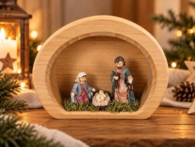 AMADEA Drevený betlehem v tvare pologule s figúrkami, masívne drevo, 17 x 13 x 4,5 cm, český výrobok