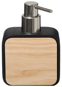 Dávkovač mydla Natureo, čierna/s drevenými prvkami, 200 ml