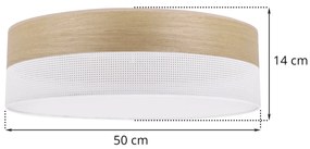 Stropné svietidlo Wood, 1x dýha zlatý dub/biele PVC tienidlo, (biele plexisklo), (fi 50cm)