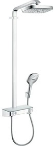 HANSGROHE Raindance Select E Showerpipe EcoSmart nástenný sprchový systém s termostatom ShowerTablet Select 300, horná sprcha 2jet 300 x 160 mm, ručná sprcha 3jet, chróm, 27283000