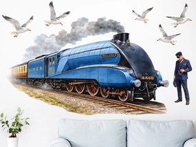 Vlak Mallard textilní prelepiteľná nálepka na stenu hárok 75 x 46 cm