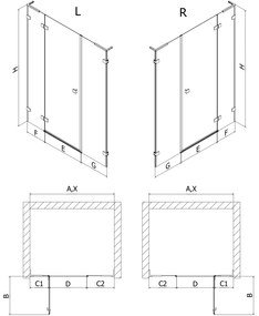 Mexen Lunar L, výklopné pravé sprchové dvere 125 cm, 8mm číre sklo, zlatý matný profil, 834SL-125-050-55-00-P