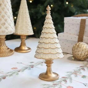 Krémovo-zlatý antik dekoračný vianočný stromček Noël -Ø 10*7*23 cm