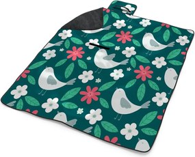 Sablio Plážová deka Červené kvietie s vtáčikmi: 200x140 cm