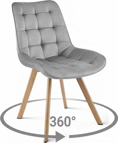 Stolička SORIA 360 – svetlosivý zamat / dubové  nohy × 2