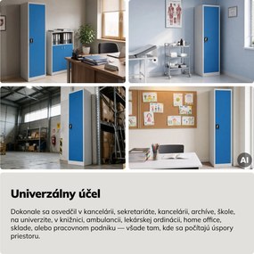Kartotéková skriňa na spisy so zámkom sivomodrá, 450x1850x400 mm: ALEX