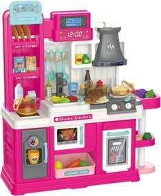 LEAN Toys Detská kuchynka s cirkuláciou vody, zmenou farby jedla a parou, ružová, 64 ks