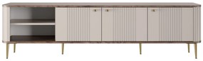 TV stolík Vespera 3D 187 cm - kašmírová / orech / zlaté nožičky