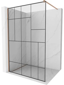 Mexen Kioto, sprchová zástena Walk-In 70 x 200 cm, 8mm číre sklo čierny vzor, medený matný profil, 800-070-101-65-78