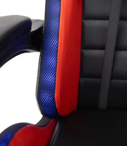 LED Herné kreslo so sklopnou opierkou nôh a masážnou funkciou – červené