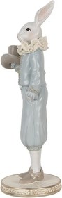 Dekorácia figúrka biely králik v modrom obleku - 11*10*31 cm