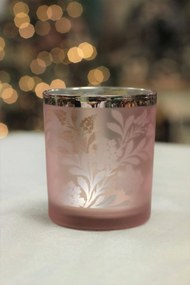 Ružový sklenený svietnik Kvety 10cm