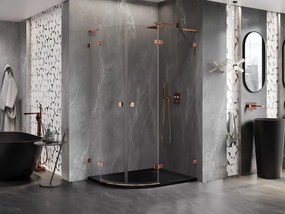 Mexen Lunar, L pravý polkruhový sprchový kút 100 x 90 cm, 8mm číre sklo, profil ružové zlato, 833L-100P-090L-60-00