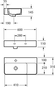 Sapho Sapho, ISTIA keramické umývadlo, 60x31cm, biela, AR6041