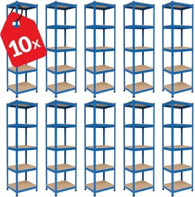 Akcia 10x Regál 180x40x40 cm lakovaný 5-policový, nosnosť 875 kg - modrý