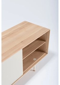 TV stolík z dubového dreva v bielo-prírodnej farbe 180x64 cm Fina – Gazzda