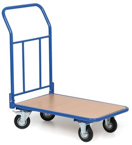 Plošinový vozík s výplňou a sklopným madlom, plošina 500x800 mm, nosnosť 200 kg, kolesá 125 mm s čiernou gumou