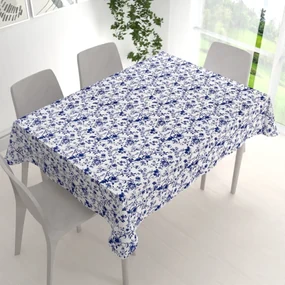 Biante Bavlnený obdĺžnikový obrus Sandra SA-639 Modré kvety na bielom 80x120 cm
