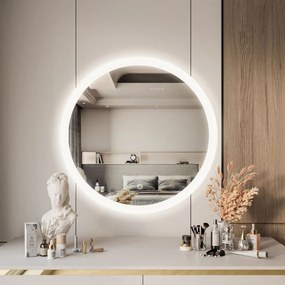 Toaletný stolík ZOLA s okrúhlym zrkadlom a led osvetlením, závesný, kašmír
