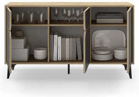 Nízka komoda v dekore duba v čierno-prírodnej farbe 140x79 cm Nola – Marckeric