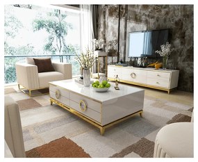 EXKLUZÍVNY TV STOLÍK LAURETTE BIELY LESK + ZLATÝ