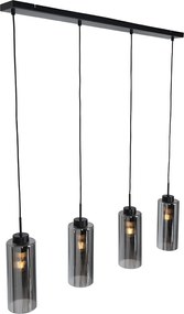 Inteligentné závesné svietidlo čierne s dymovým sklom 4-svetlá vrátane 4 Wifi ST64 - Laura