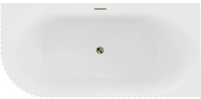 Mexen Gia, voľne stojaca rohová vaňa, drážkovaná, pravá, 150 x 75 cm, biela matná, zlatý lesklý prepad, 52701507501P-50