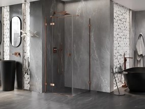 Mexen Lunar T, sklápací sprchový kút ľavý 110 x 110 cm, 8mm číre sklo, profil ružové zlato, 834T-110-110-60-00-L