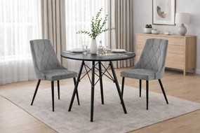 Jedálenská zostava stôl 80 cm čierny a 2 stoličky IMOLA sivé / nohy čierne