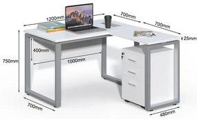 Rohový kancelársky stôl s kontajnerom Houseland Prime Home 01 120 cm biely