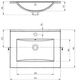 Deante Tubo, keramické umývadlo na zapustenie 615x465x160 cm, biela lesklá, DEA-CTU_646M