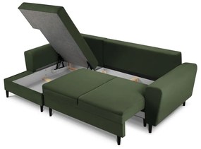 Zelená menčestrová rozkladacia rohová pohovka Micadoni Home Moghan, ľavý roh