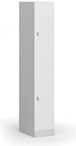 Šatníková skrinka S1 s úložnými boxmi, 2 boxy, 1850 x 300 x 500 mm, demont, otočný zámok, laminované dvere, biela