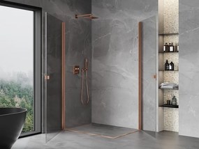 Mexen Mist-B Duo, 2-krídlový výklopný sprchový kút 95 x 70 cm, číre sklo, medený matný profil, 8A2-095-070-65-00