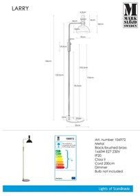 Markslöjd 106972 - Stmievateľná stojacia lampa LARRY 1xE27/60W/230V čierna/zlatá