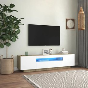 TV skrinka s LED svetlami biela a dub sonoma 160x35x40 cm 804432