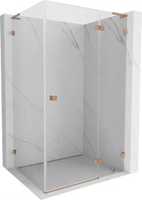 Mexen Lunar L, pravostranný výklopný sprchový kút 70 x 80 cm, 8mm číre sklo, medený matný profil, 834L-070-080-65-00-P