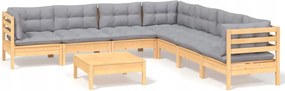 vidaXL 8-dielna sedacia súprava do záhrady, sivé vankúše, borovica